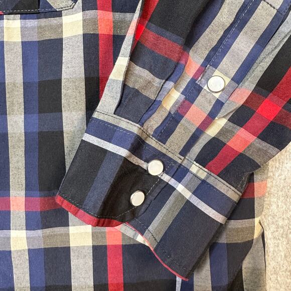 Coevals Club Shirt Mens 2XL Button Up Black Red Plaid Western Cowboy Pearl Snaps - Picture 3 of 6